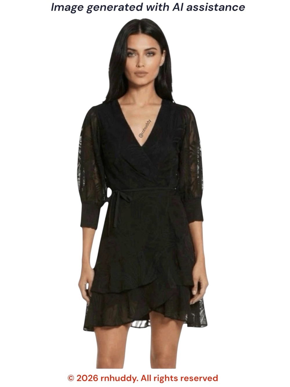 AllSaints size 4 black embroidered Ari Ossia Wrap Dress